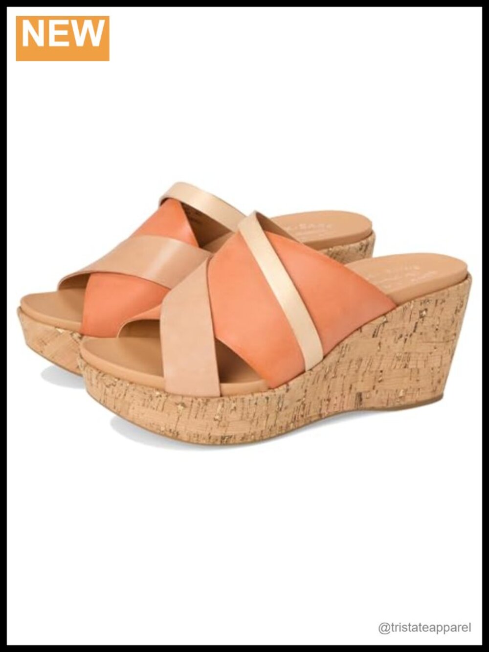 Kork-Ease Addie Leather Wedge Platform Sandals Slip-On Peep Toe Slides